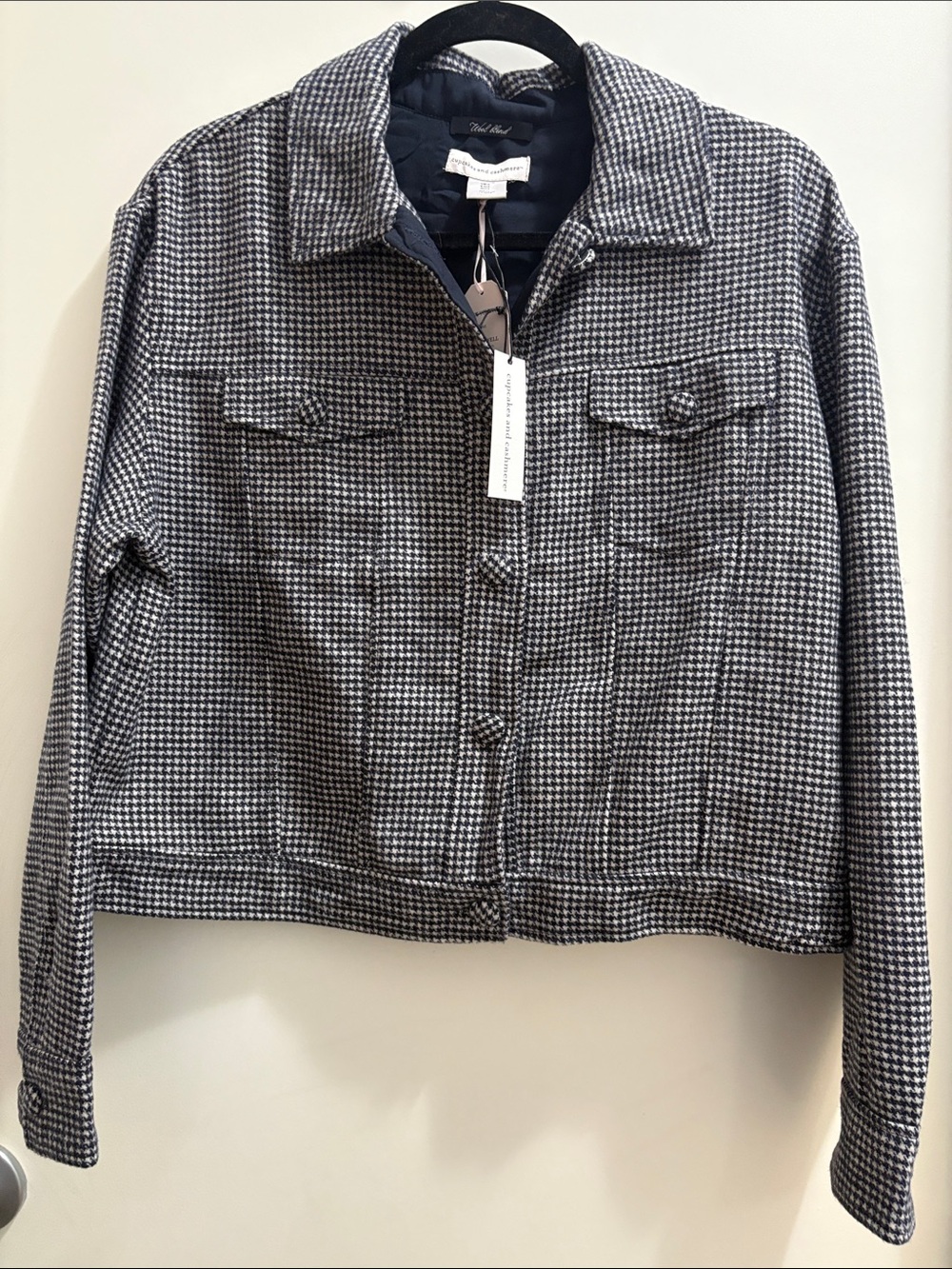 cupcakes & cashmere Black and White Houndstooth Jean Jacket